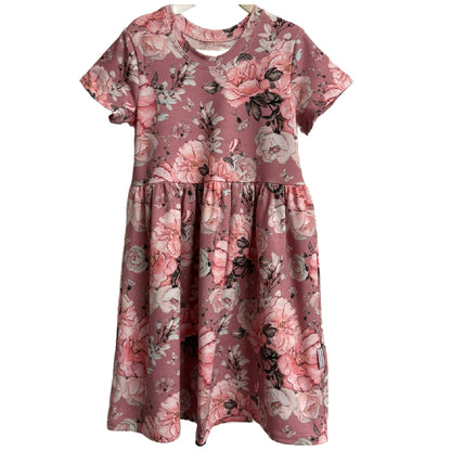 Pink Roses Short Sleeve Play Date Dress Stretch Knit