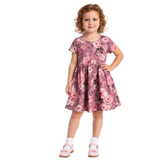 Pink Roses Short Sleeve Play Date Dress Stretch Knit
