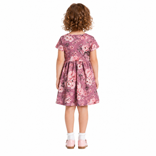 Pink Roses Short Sleeve Play Date Dress Stretch Knit