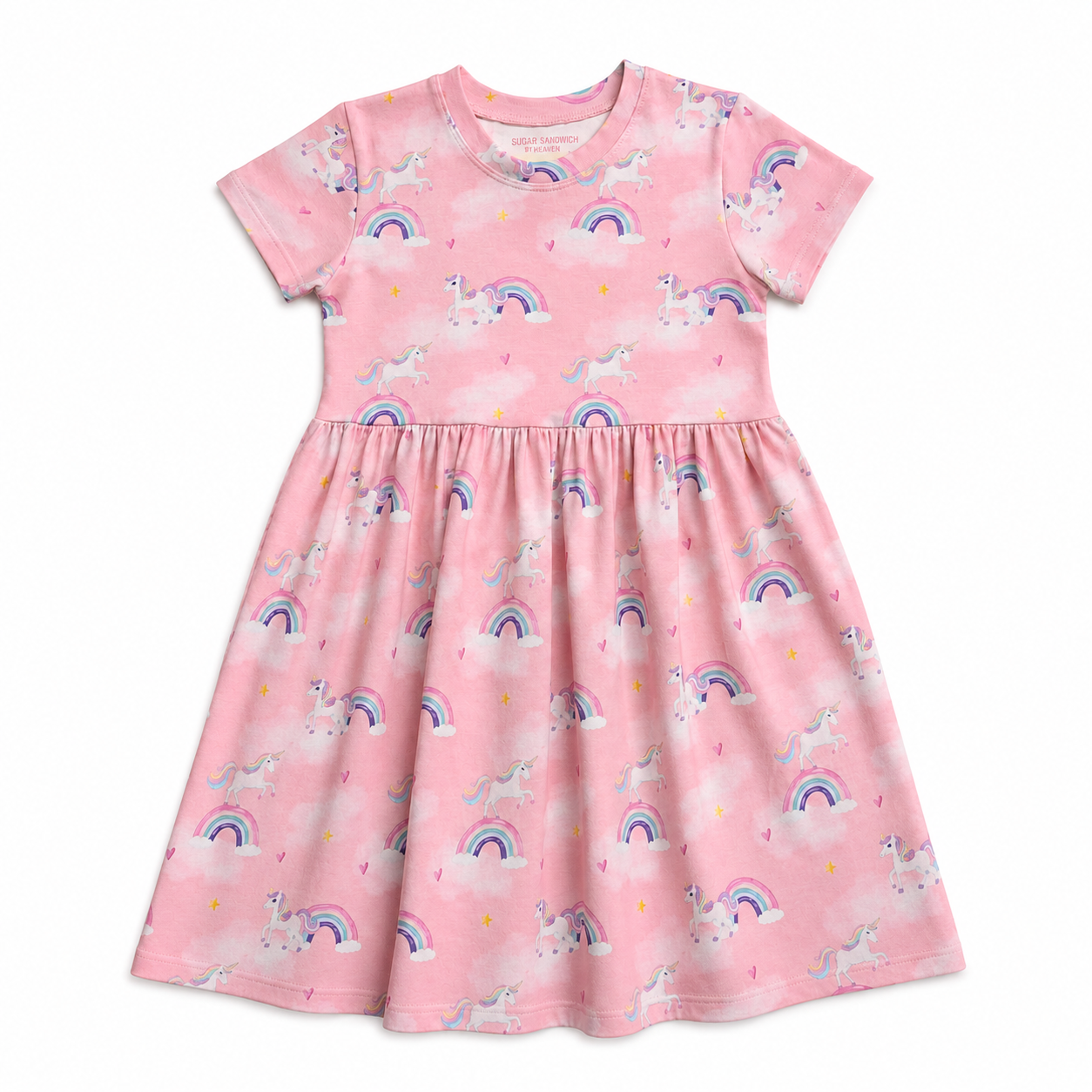 Pink Unicorn Short Sleeve Play Date Dress Stretch Knit