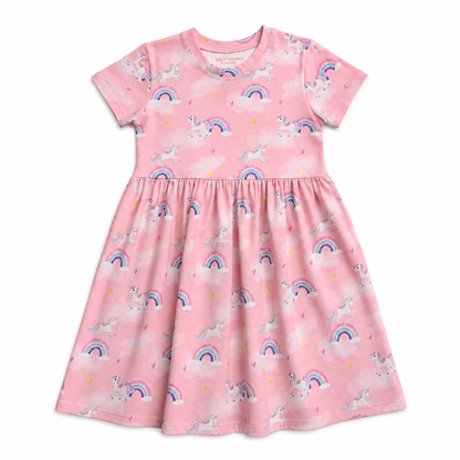 Pink Unicorn Short Sleeve Play Date Dress Stretch Knit