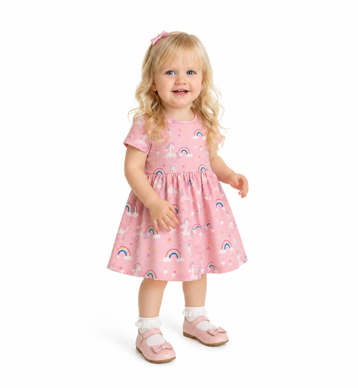 Pink Unicorn Short Sleeve Play Date Dress Stretch Knit