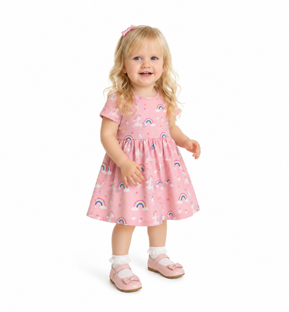 Pink Unicorn Short Sleeve Play Date Dress Stretch Knit