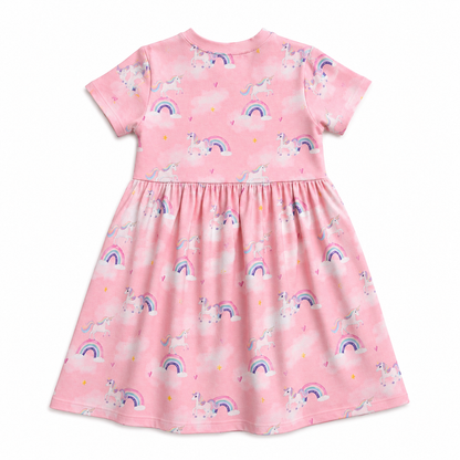Pink Unicorn Short Sleeve Play Date Dress Stretch Knit