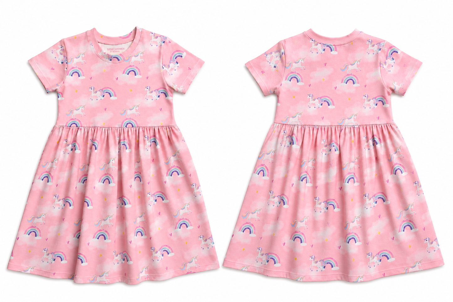 Pink Unicorn Short Sleeve Play Date Dress Stretch Knit