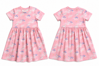 Pink Unicorn Short Sleeve Play Date Dress Stretch Knit