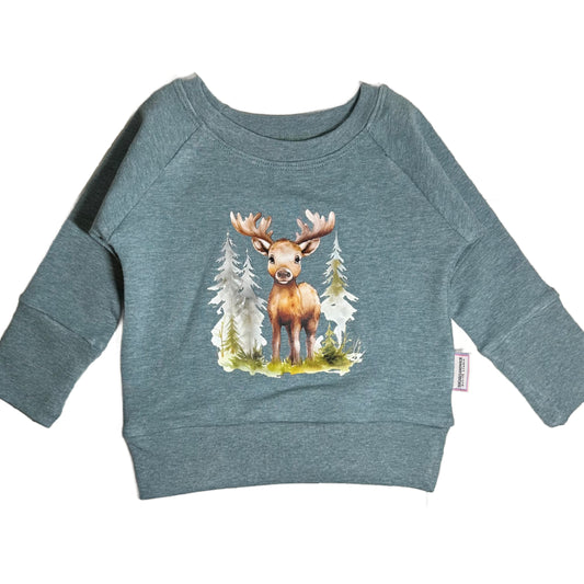 Moose Graphic Green Grow Along Crew Neck