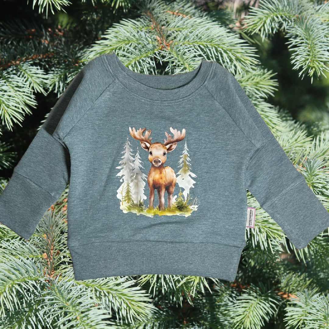 Moose Graphic Green Grow Along Crew Neck