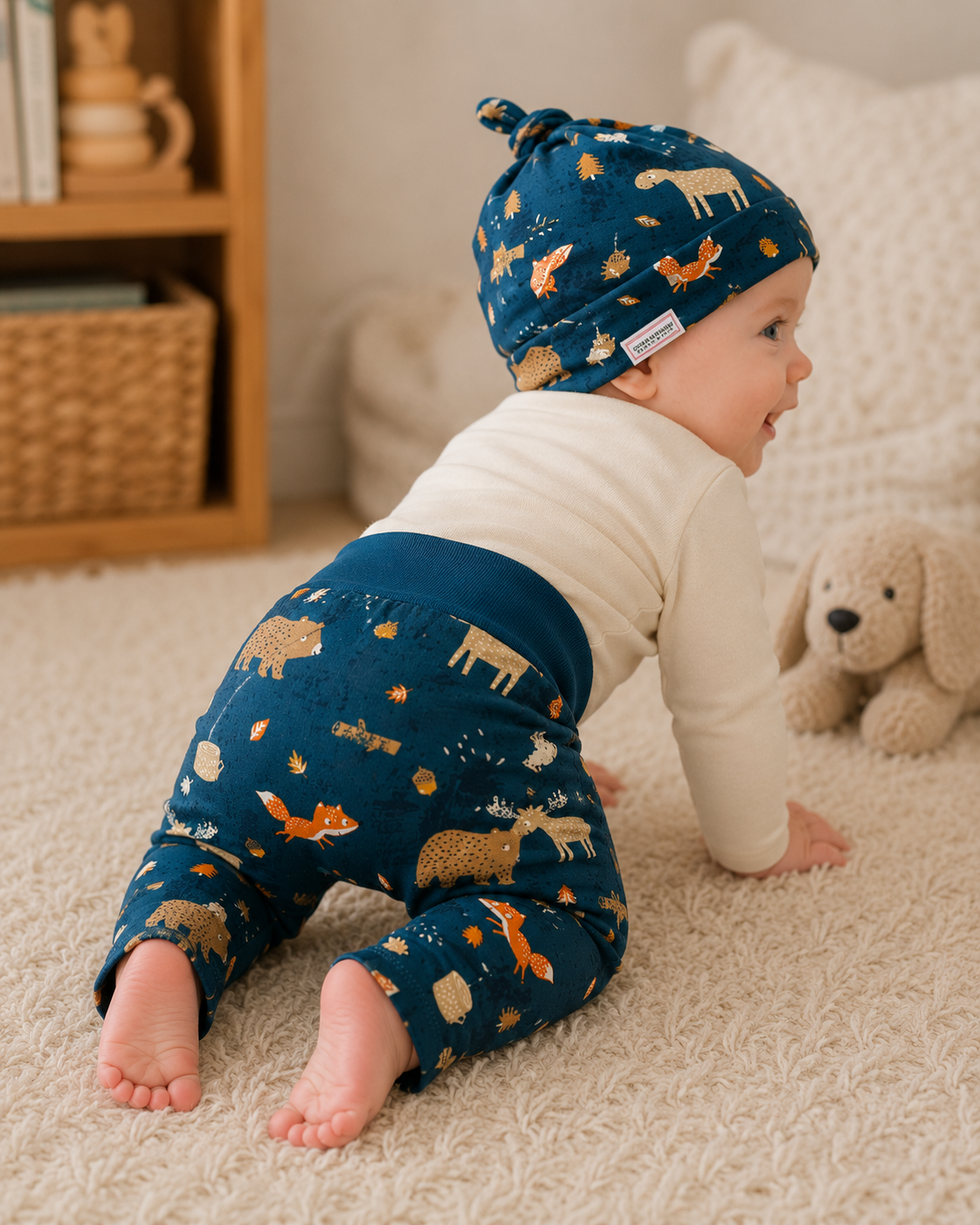 Jade Forest Woodlands Print Harem Grow Along® Pantalon et chapeau à nœud supérieur Coton biologique