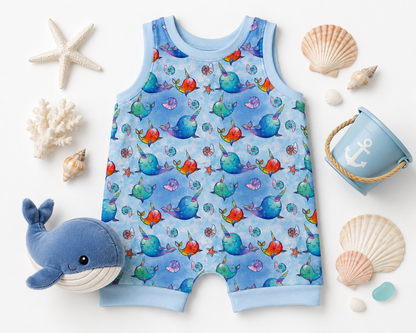 Ocean Print Summer Romper