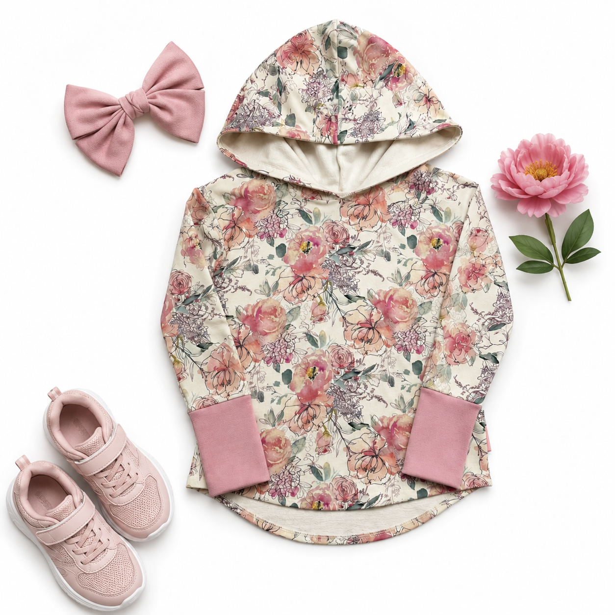 Pink Floral Hooded T-shirt