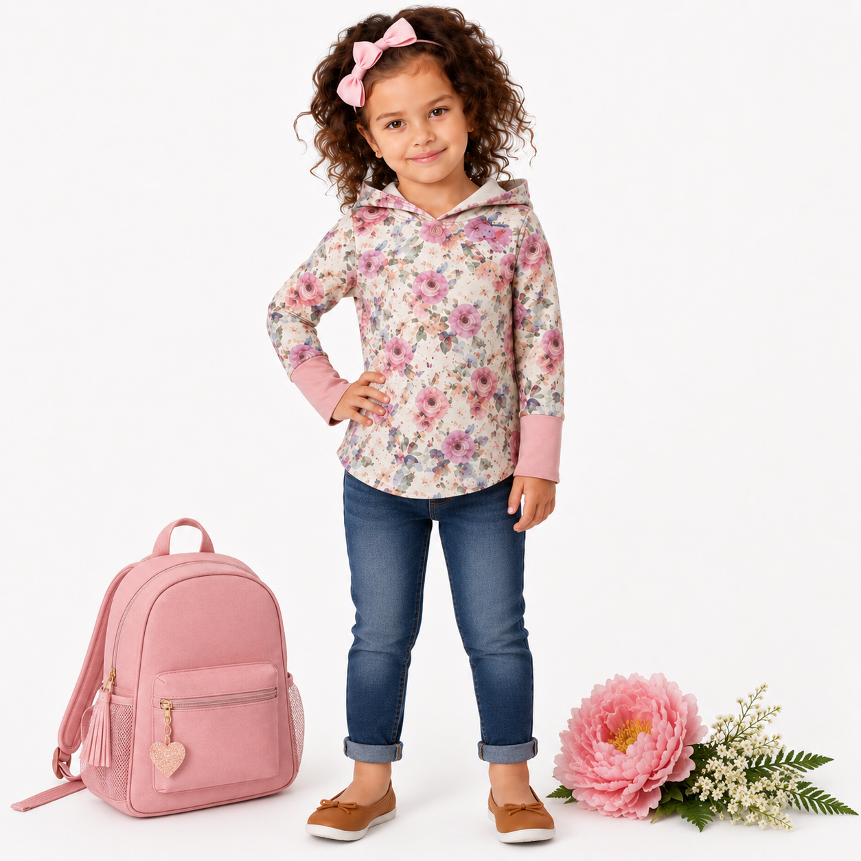 Pink Floral Hooded T-shirt
