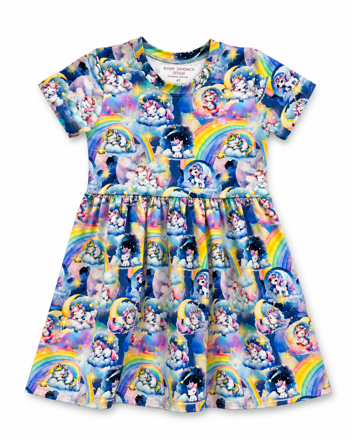 Blue Unicorn Short Sleeve Play Date Dress Stretch Knit m
