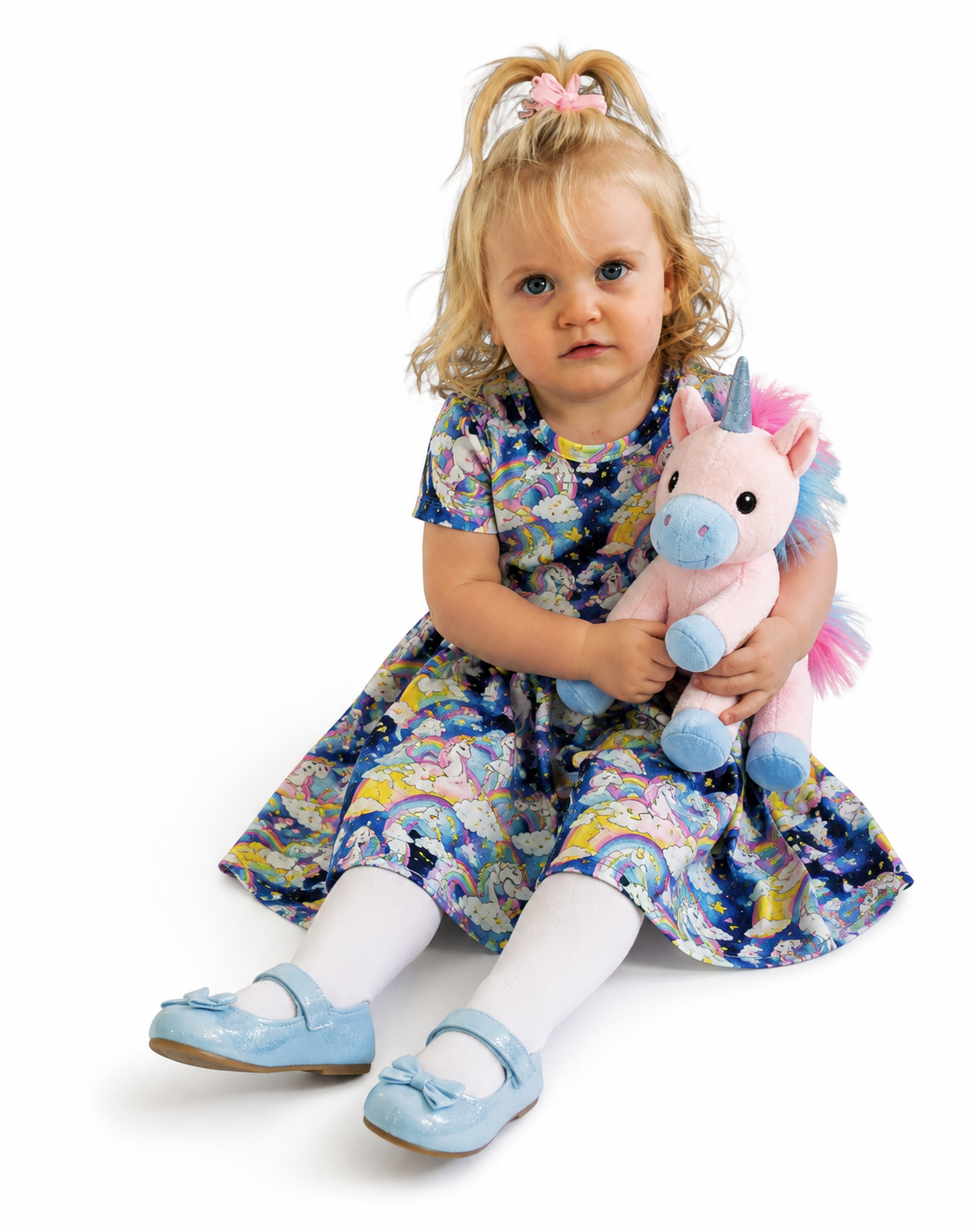 Blue Unicorn Short Sleeve Play Date Dress Stretch Knit m