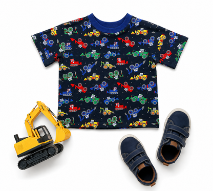 Construction Vehicles Crew Neck Baggy Tee