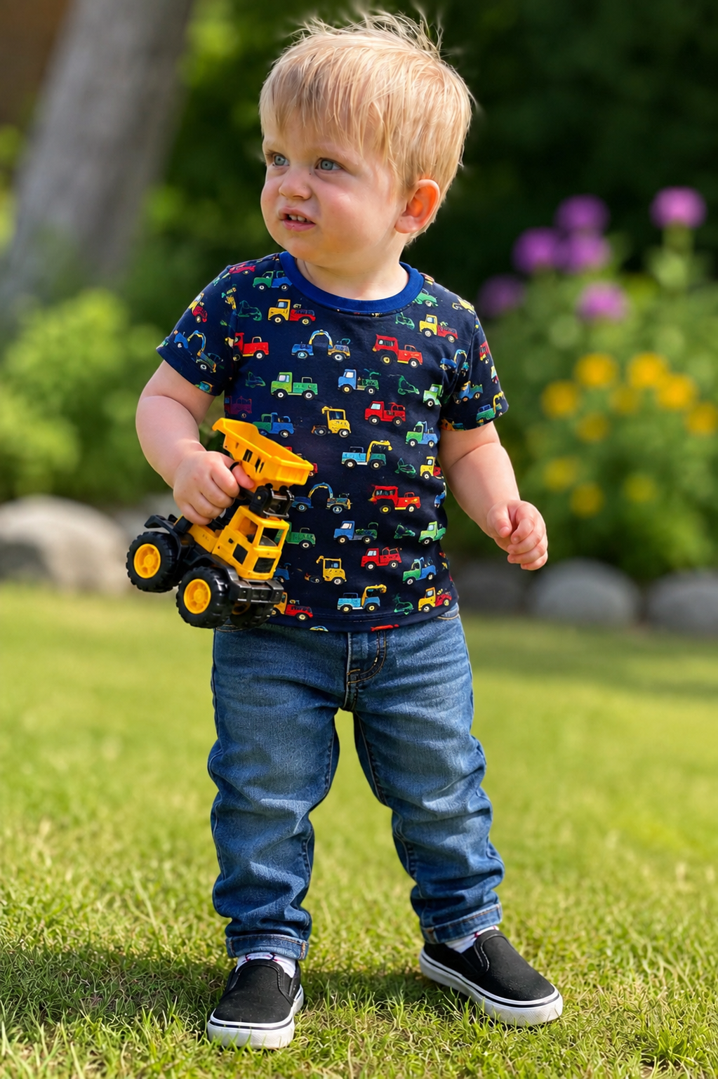 Construction Vehicles Crew Neck Baggy Tee