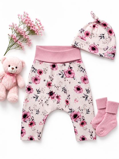 Pretty Pink Baby Harem Pants & Hat Set