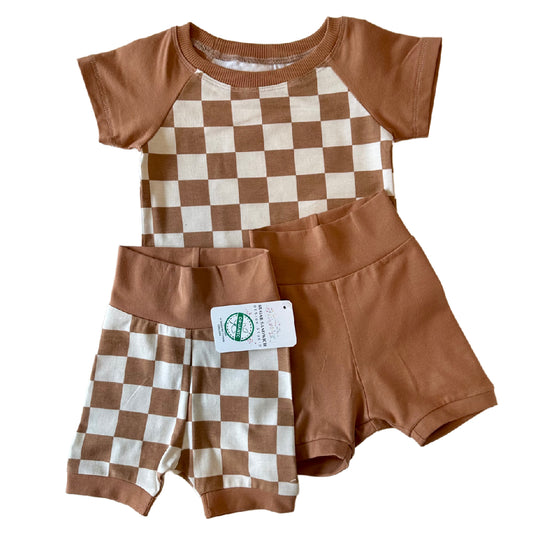 Checkered Summer Set with Shorts and Crew Neck Shirt Organic Cotton