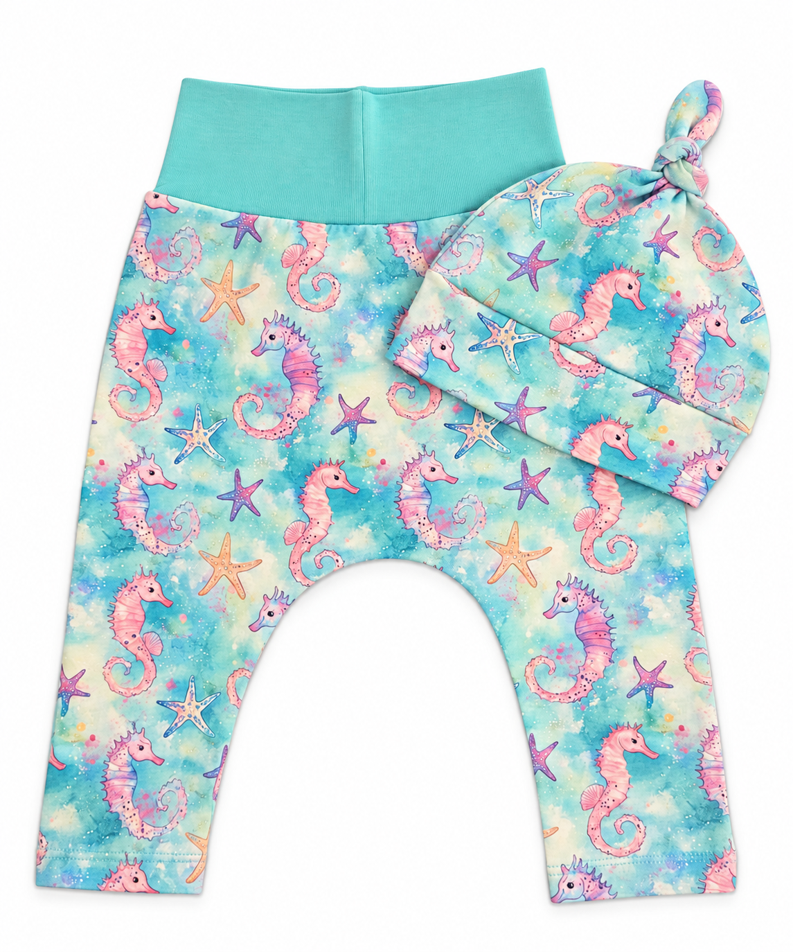 Seahorses and Starfish Baby Harem Pants & Hat Set