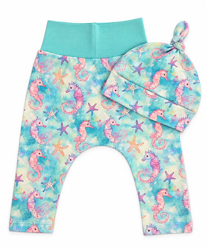 Seahorses and Starfish Baby Harem Pants & Hat Set