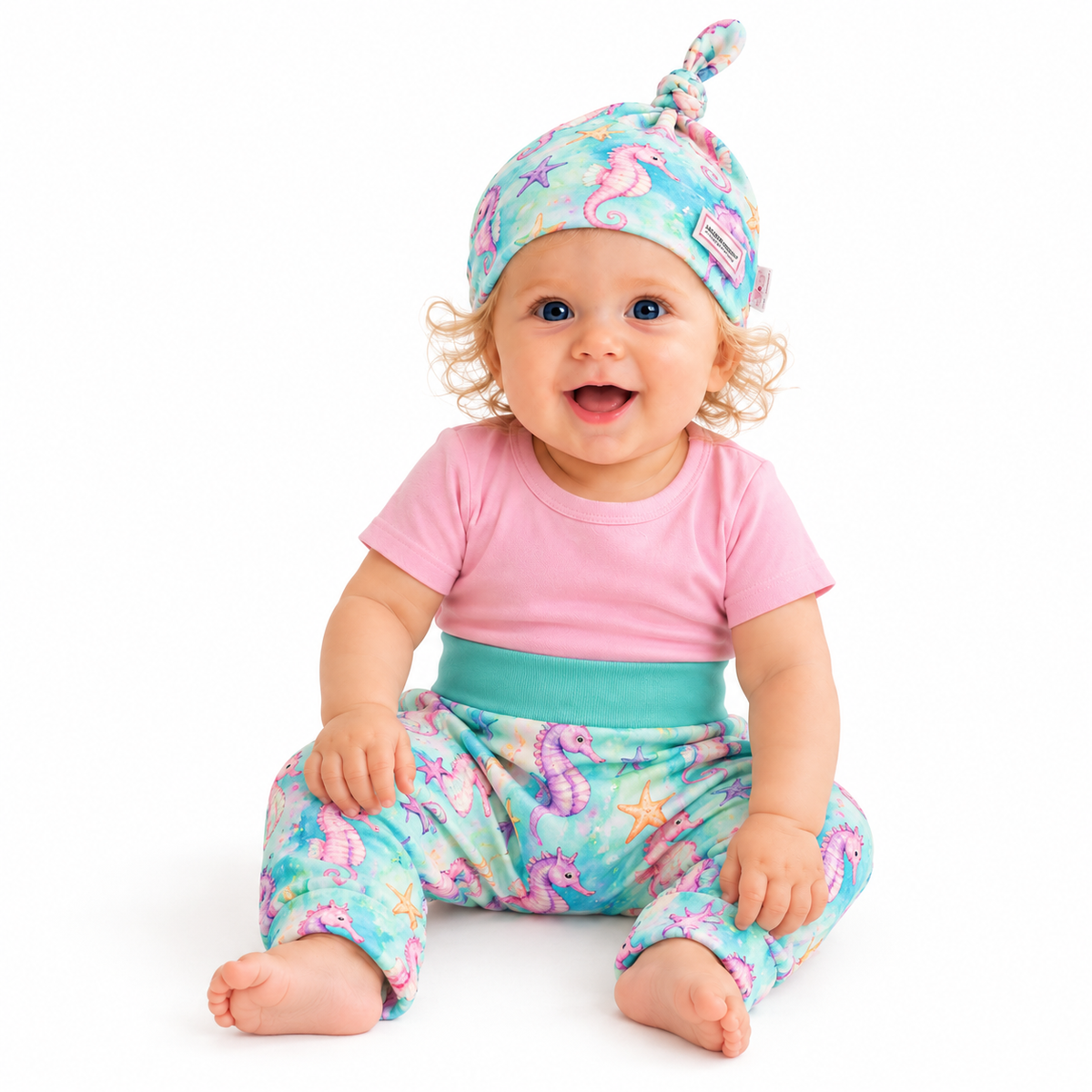 Seahorses and Starfish Baby Harem Pants & Hat Set