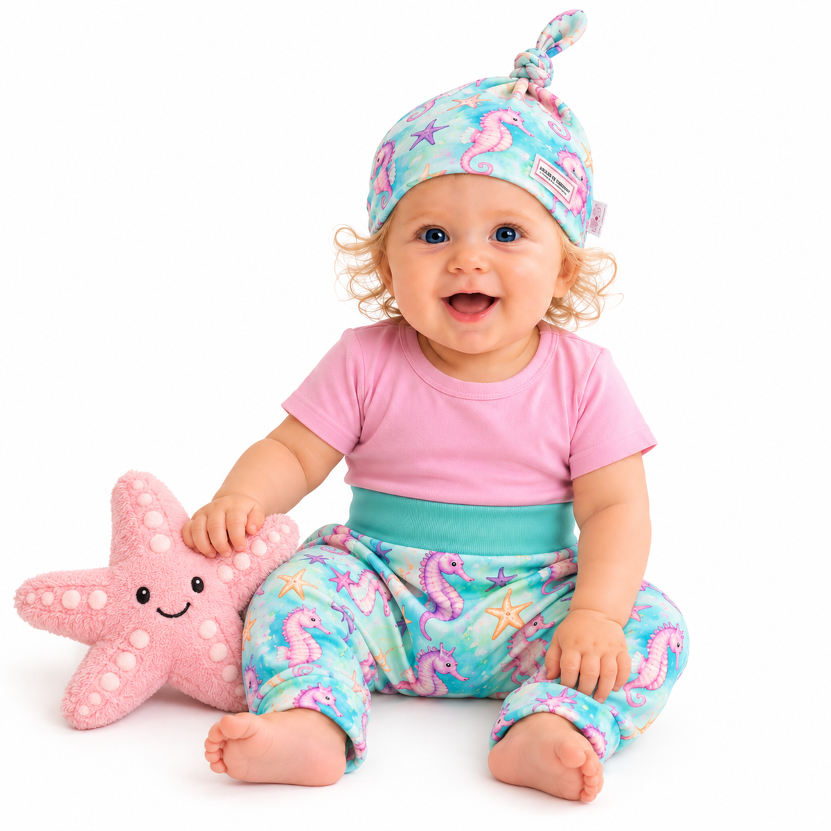 Seahorses and Starfish Baby Harem Pants & Hat Set