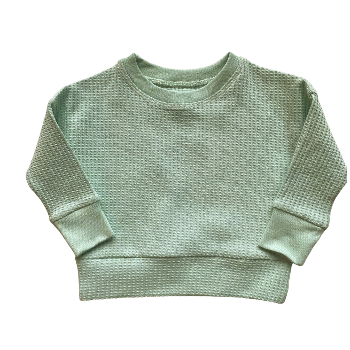 BABY BUNDLE Sage Green Waffle Knit Lounge Shirt and Pants with Top Knot Hat