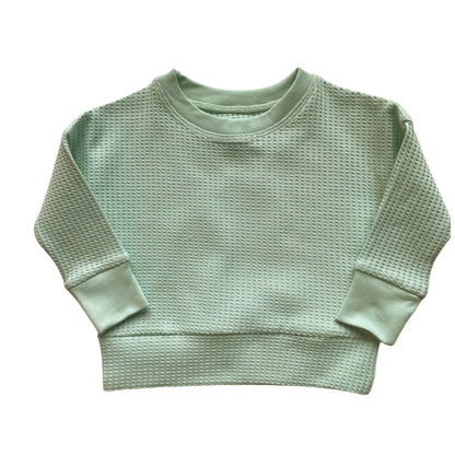 BABY BUNDLE Sage Green Waffle Knit Lounge Shirt and Pants with Top Knot Hat