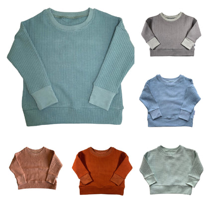 Waffle Knit Dolman Lounge Shirt, Sixteen Colour Choices, Sizes Preemie to 8 Years