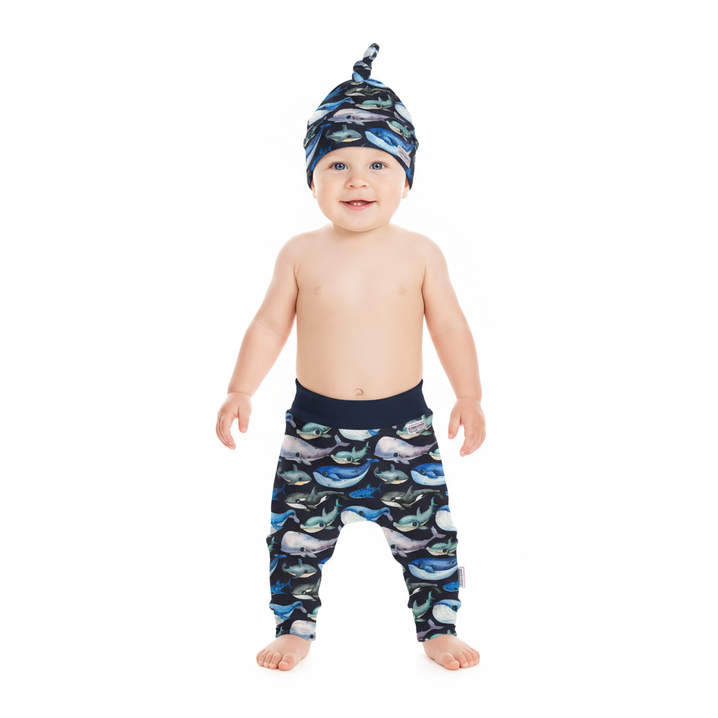 Blue Whale Baby Harem Pants & Hat Set