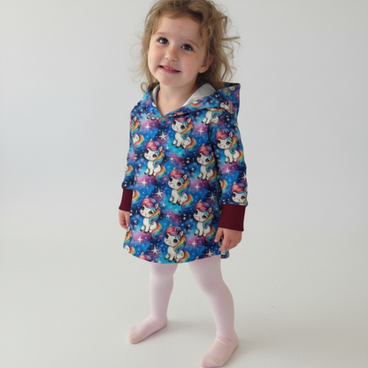 Blue Unicorn Print Hooded T-shirt