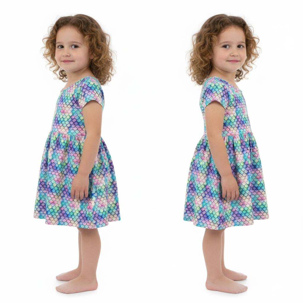 Mermaid Scales Jewel Tones Short Sleeve Play Date Dress Stretch Knit