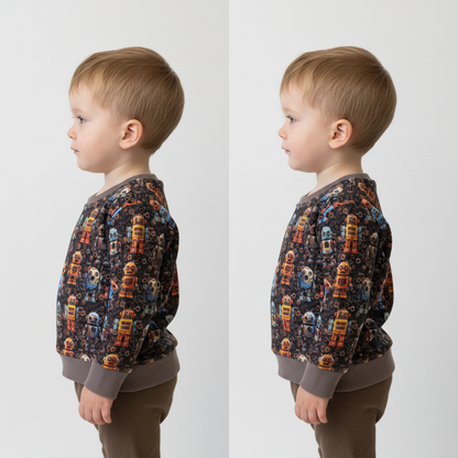 Brown ROBOT Print Crew Neck Dolman Lounge Shirt