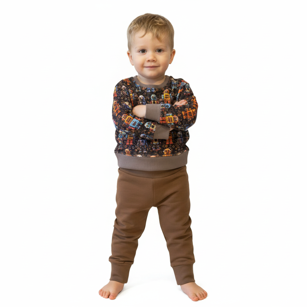 Brown ROBOT Print Crew Neck Dolman Lounge Shirt