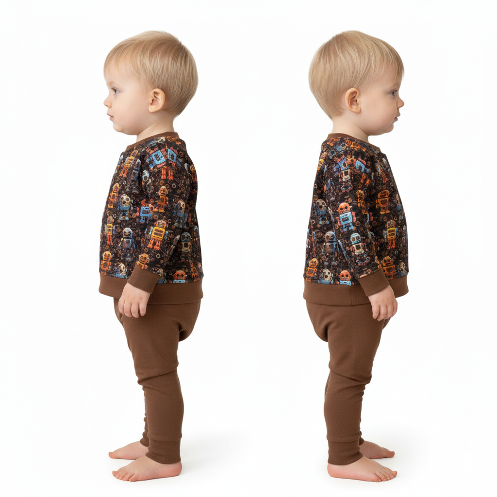 Brown ROBOT Print Crew Neck Dolman Lounge Shirt