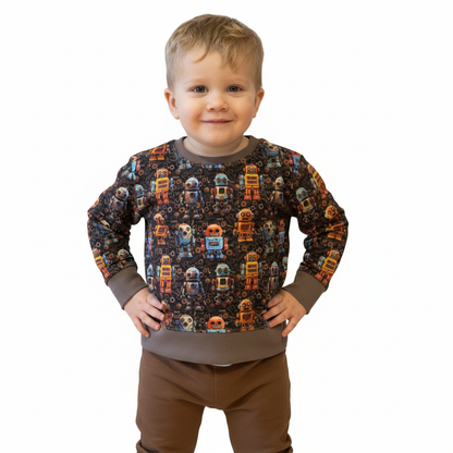 Brown ROBOT Print Crew Neck Dolman Lounge Shirt