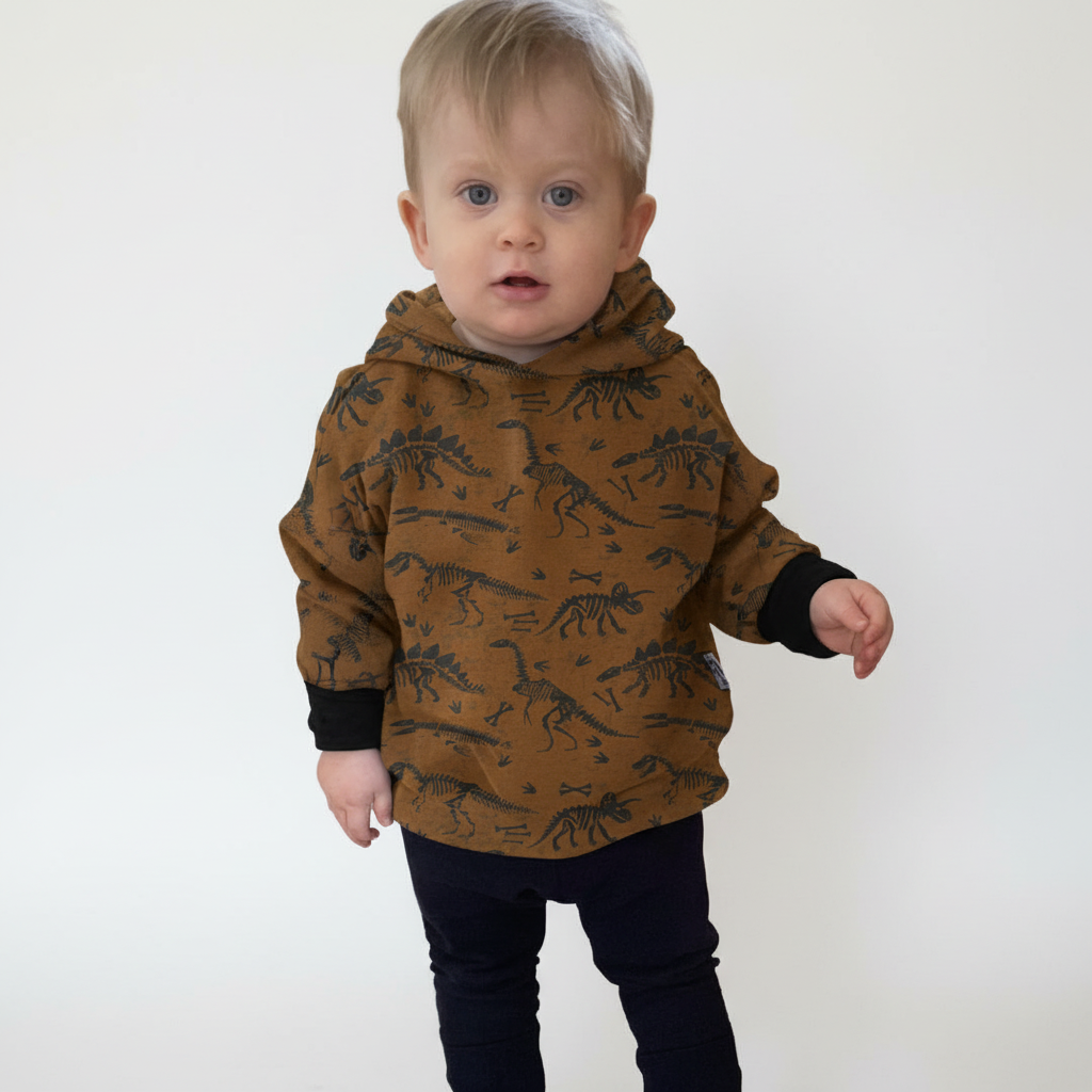 Brown Dinosaur Print Hooded T-shirt