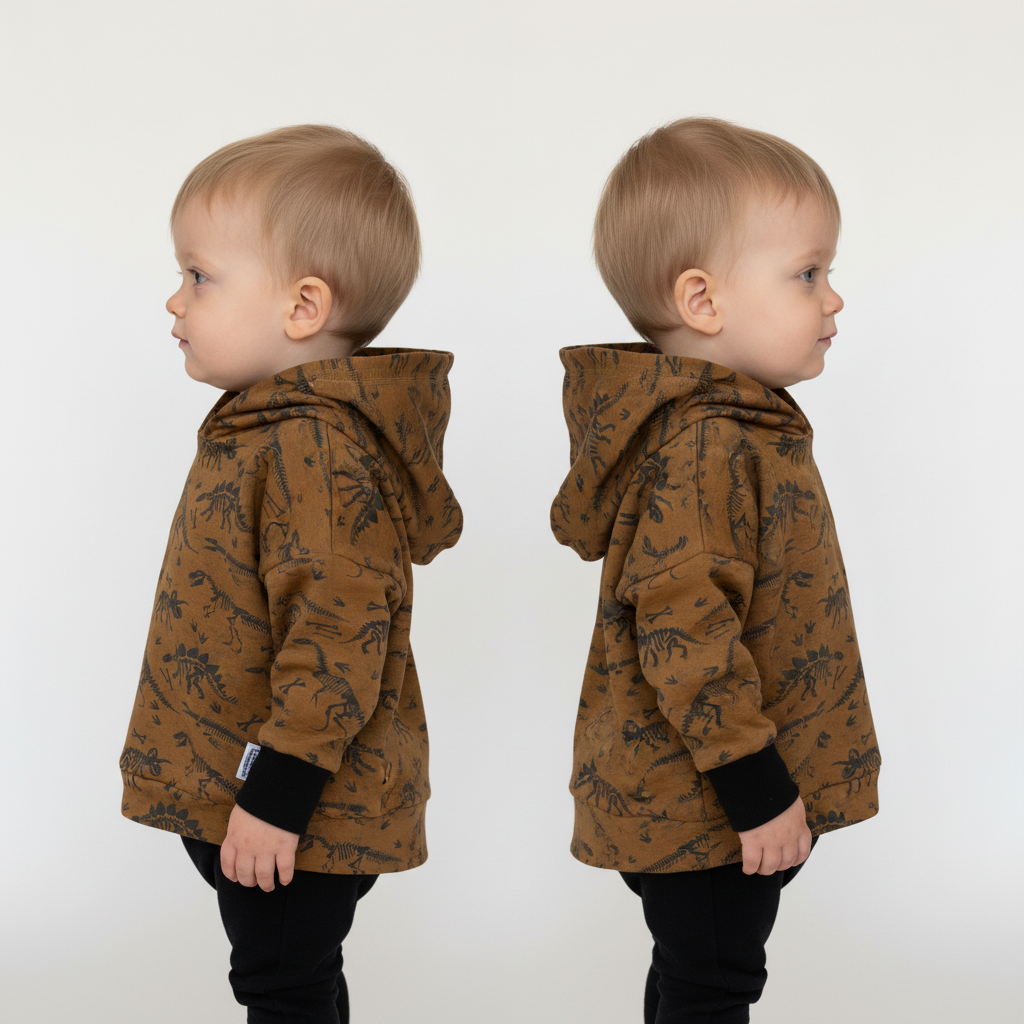 Brown Dinosaur Print Hooded T-shirt