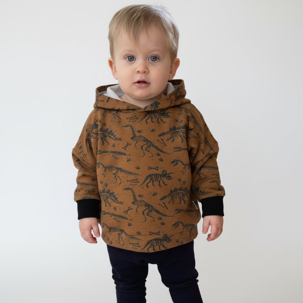 Brown Dinosaur Print Hooded T-shirt