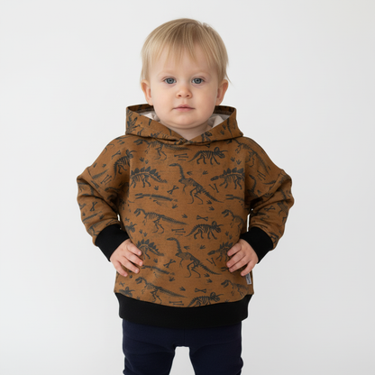 Brown Dinosaur Print Hooded T-shirt