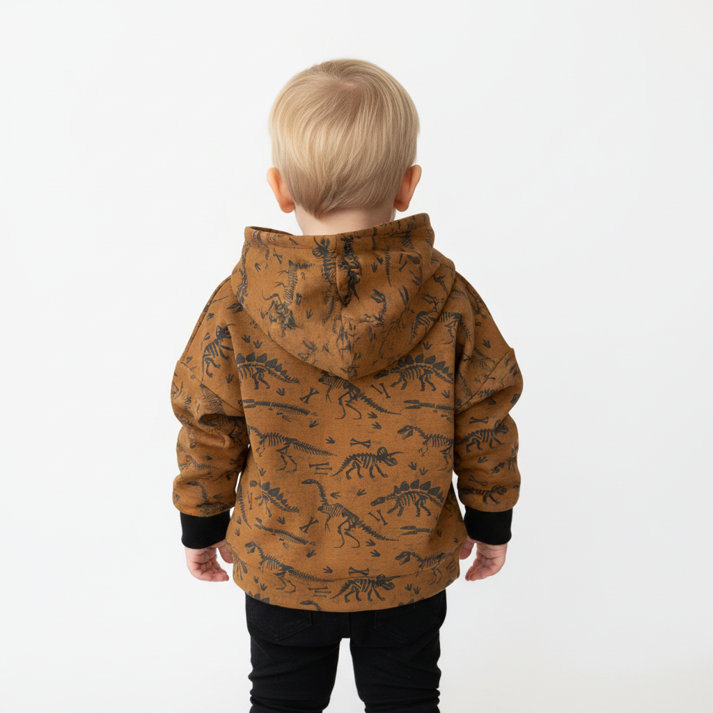 Brown Dinosaur Print Hooded T-shirt
