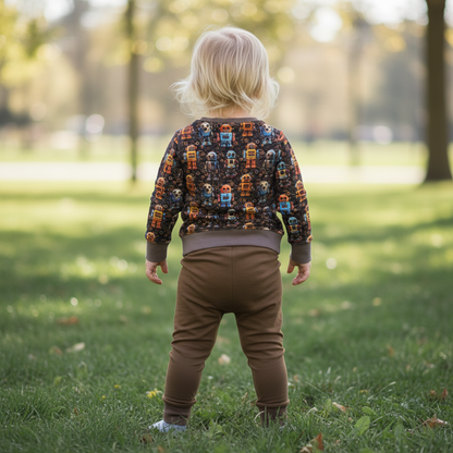 Brown ROBOT Print Crew Neck Dolman Lounge Shirt