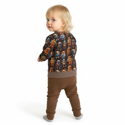 Brown ROBOT Print Crew Neck Dolman Lounge Shirt