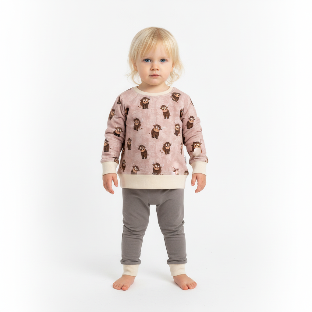 Taupe Highland COW Crew Neck Dolman Lounge Shirt