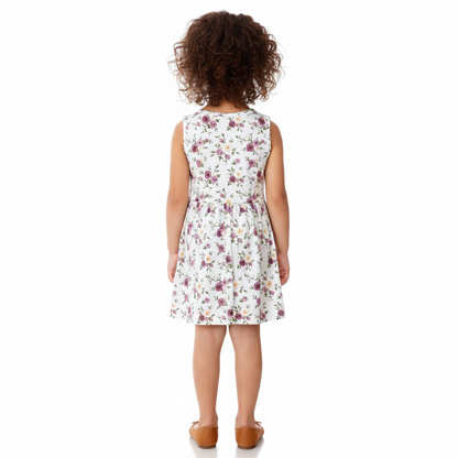 Purple Floral Print Sleeveless Dress for Summer