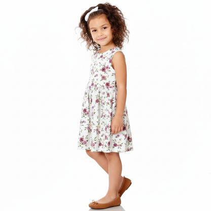 Purple Floral Print Sleeveless Dress for Summer