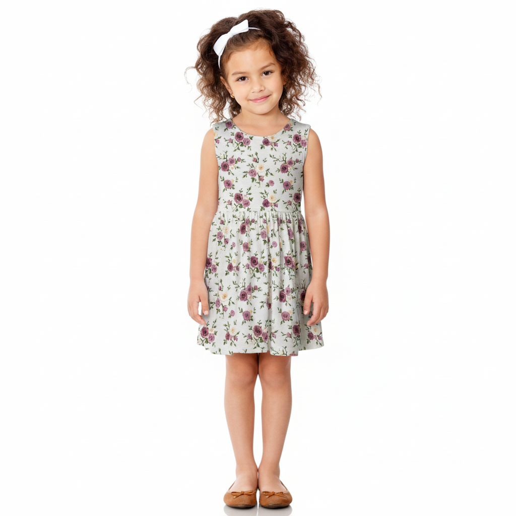 Purple Floral Print Sleeveless Dress for Summer