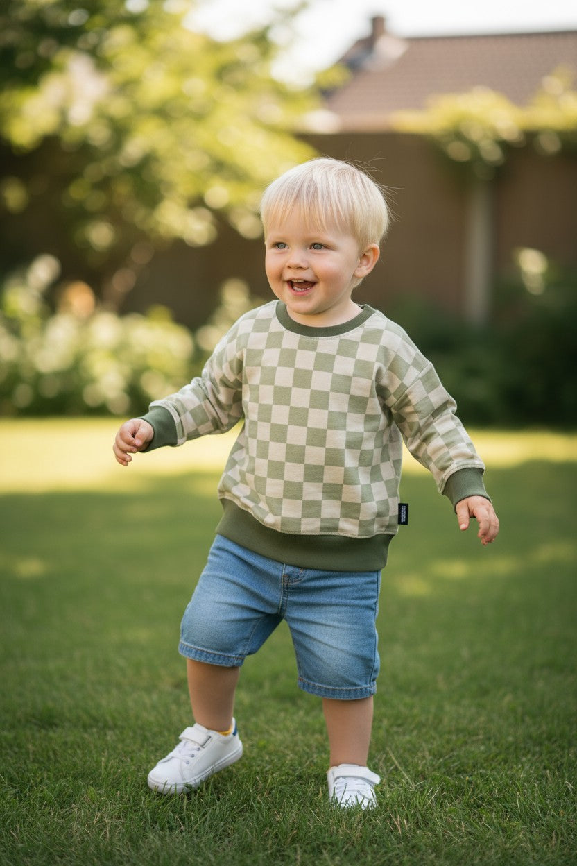 Green Checkerboard Jersey Knit Dolman Lounge Shirt Toddler & Child Sizes