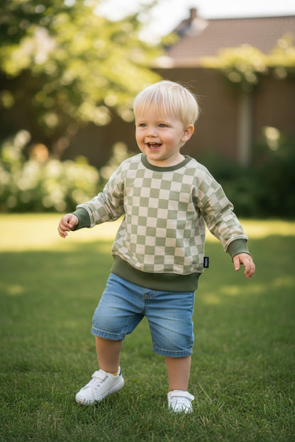 Green Checkerboard Jersey Knit Dolman Lounge Shirt Toddler & Child Sizes