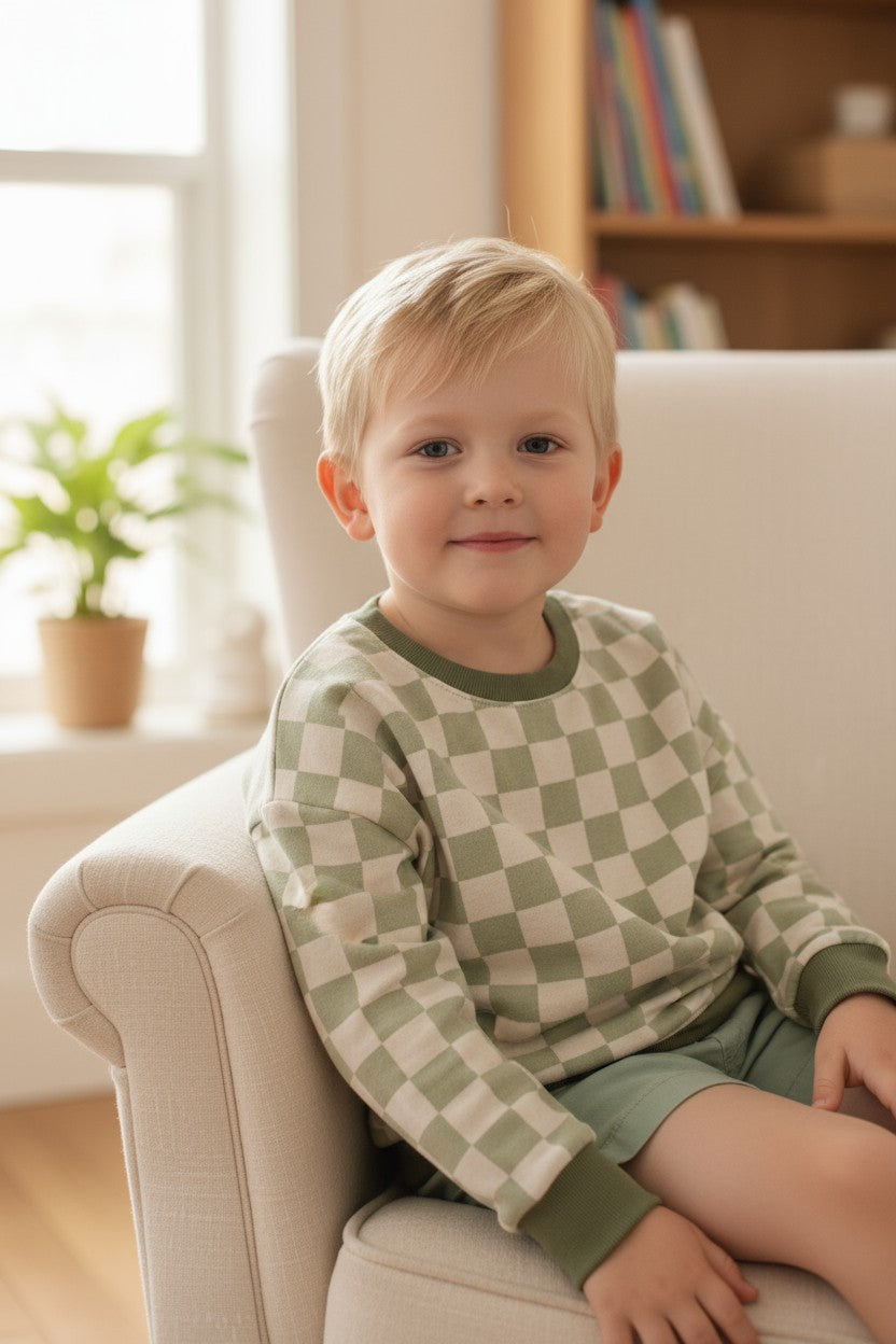 Green Checkerboard Jersey Knit Dolman Lounge Shirt Toddler & Child Sizes